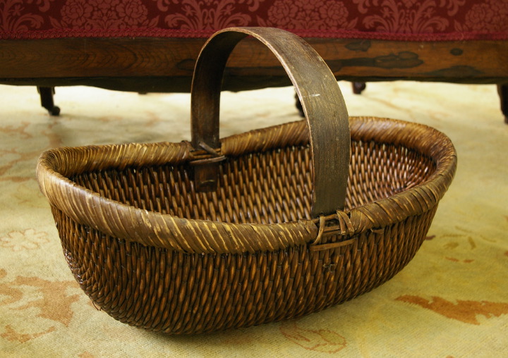 Appraisal: Large Provincial Woven Reed and Bentwood Oval Basket of the