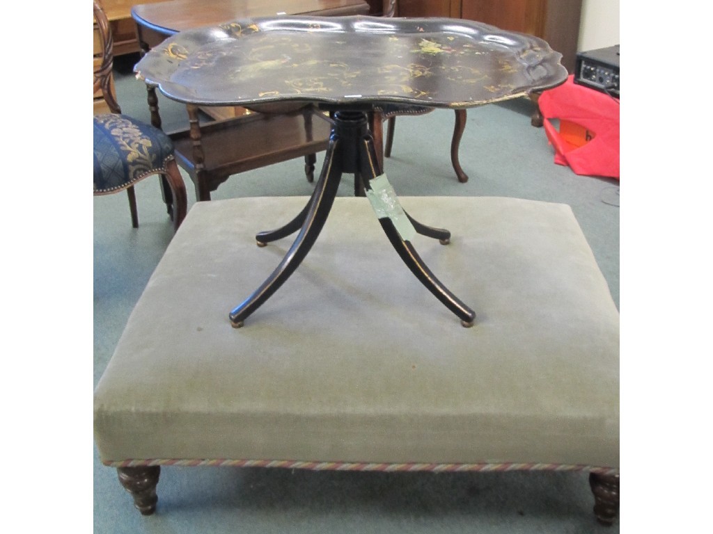 Appraisal: Victorian lacquered tray top table and a salon stool