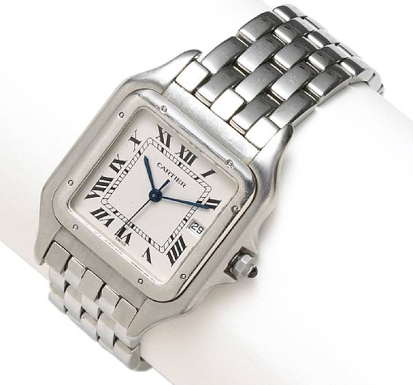 Appraisal: Cartier A stainless steel rectangular calendar bracelet watch Santos quartz