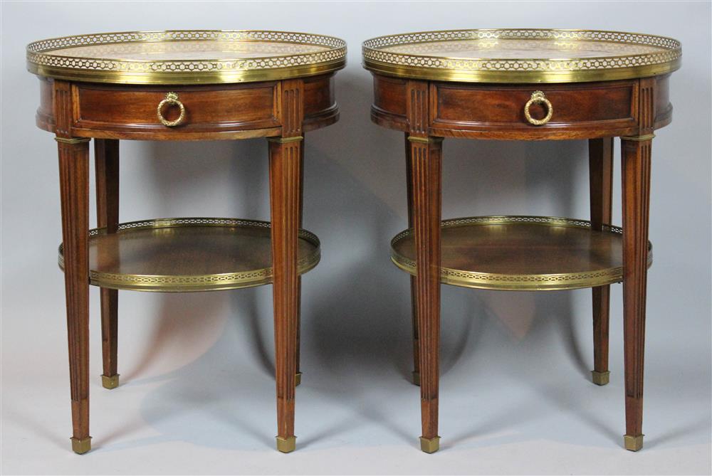 Appraisal: PAIR OF LOUIS XVI STYLE MAHOGANY MARBLE TOP GUERIDONS Each