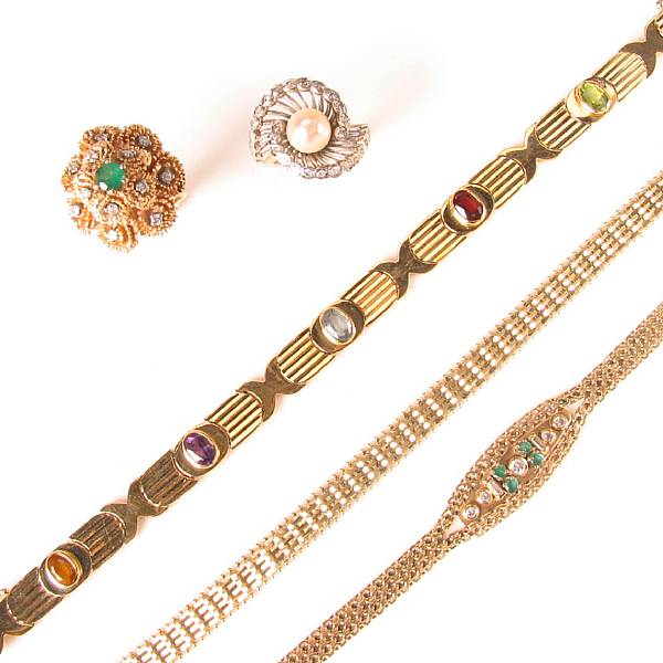 Appraisal: A large collection of gold and gem-set jewelry featuring rings