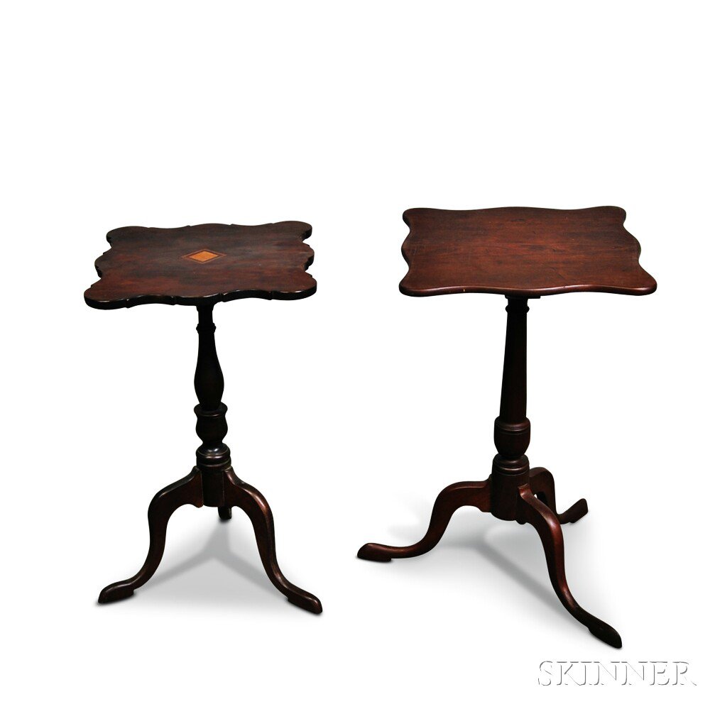 Appraisal: Two Shaped-top Candlestands one stained maple with ovolo-shaped top on