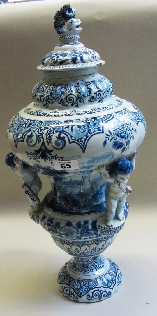 Appraisal: A Dutch Delft blue and white vase and cover th