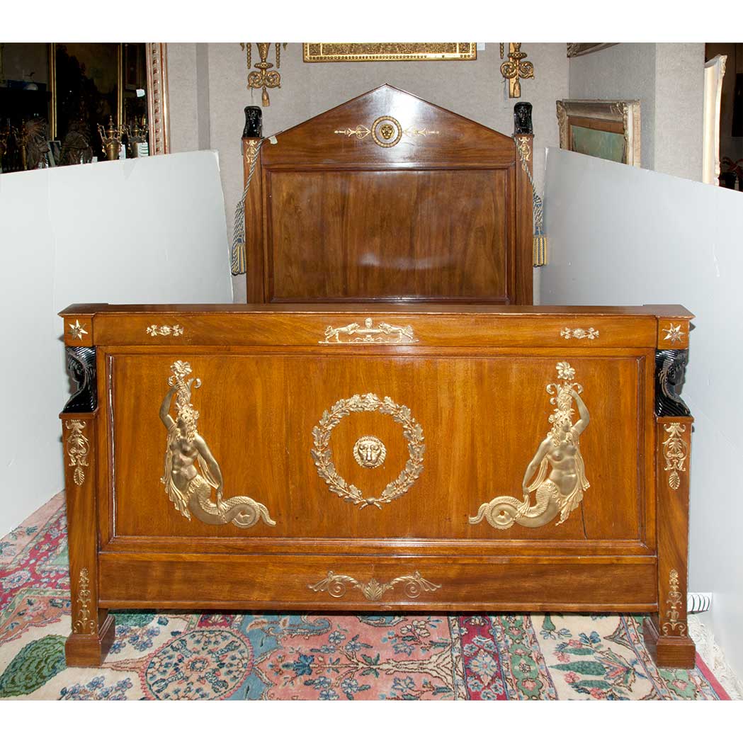 Appraisal: Empire Style Gilt-Metal Mounted and Painted Mahogany Bedstead The headboard