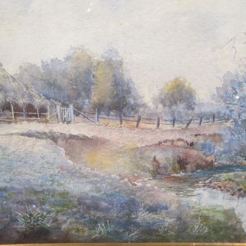 Appraisal: Fine English Watercolor farm horse by a stream image area