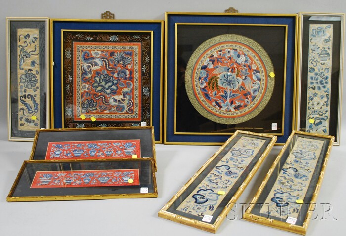 Appraisal: Eight Framed Asian Silk Embroidered Panels