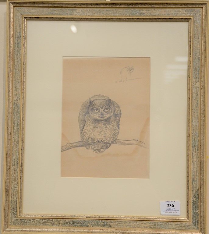 Appraisal: Louis Agassiz Fuertes - pencil sketch on paper Owl unsigned