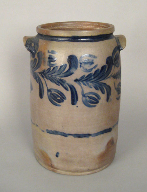 Appraisal: Stoneware crock th c with cobalt floral decoration h