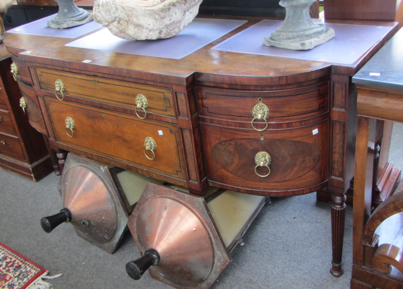 Appraisal: A George IV mahogany and ebony strung bowfront sideboard with