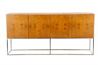 Appraisal: Milo Baughman Burlwood Chrome Credenza Attributed to Milo Baughman American