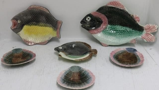 Appraisal: SIX PIECES OF TH CENTURY MAJOLICA TO INCLUDE THREE FISH