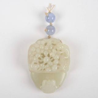 Appraisal: Chinese white jade squirrel and grape part buckle th th