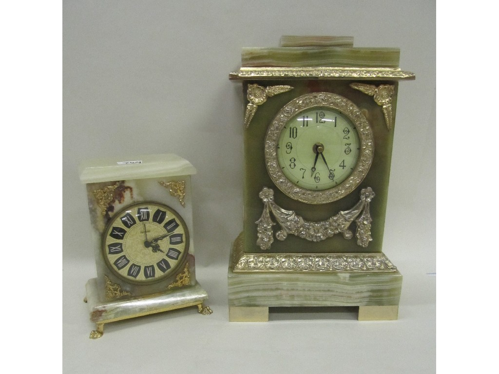 Appraisal: Two green onyx mantel clocks