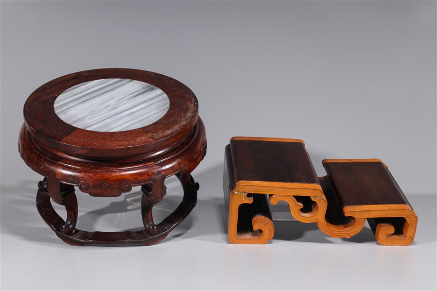 Appraisal: Two Chinese hardwood stands one with circular marble inset as-is