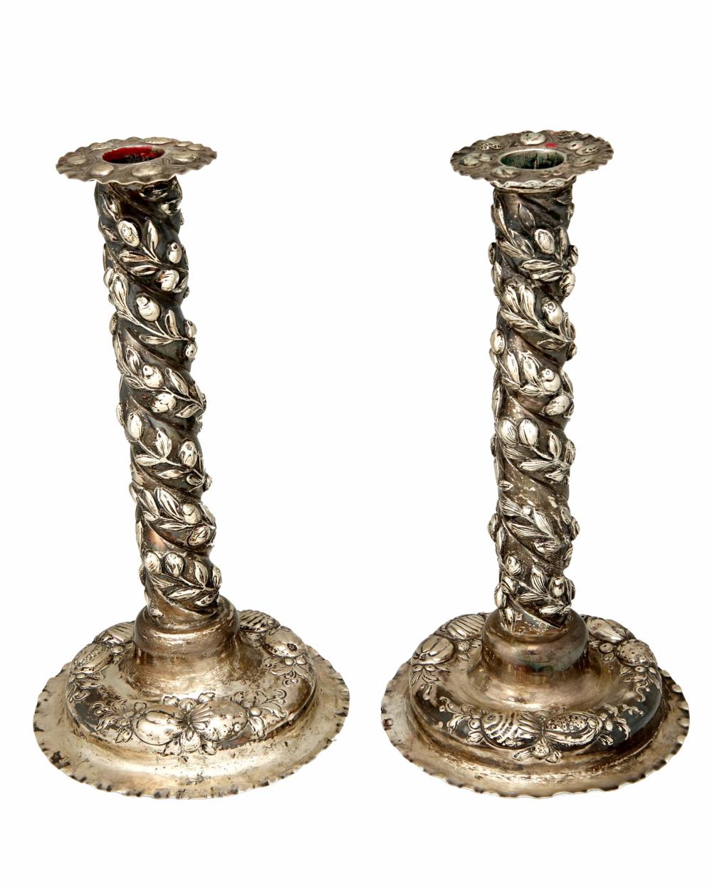 Appraisal: A pair of Mexican sterling silver candlesticks Mid- th century