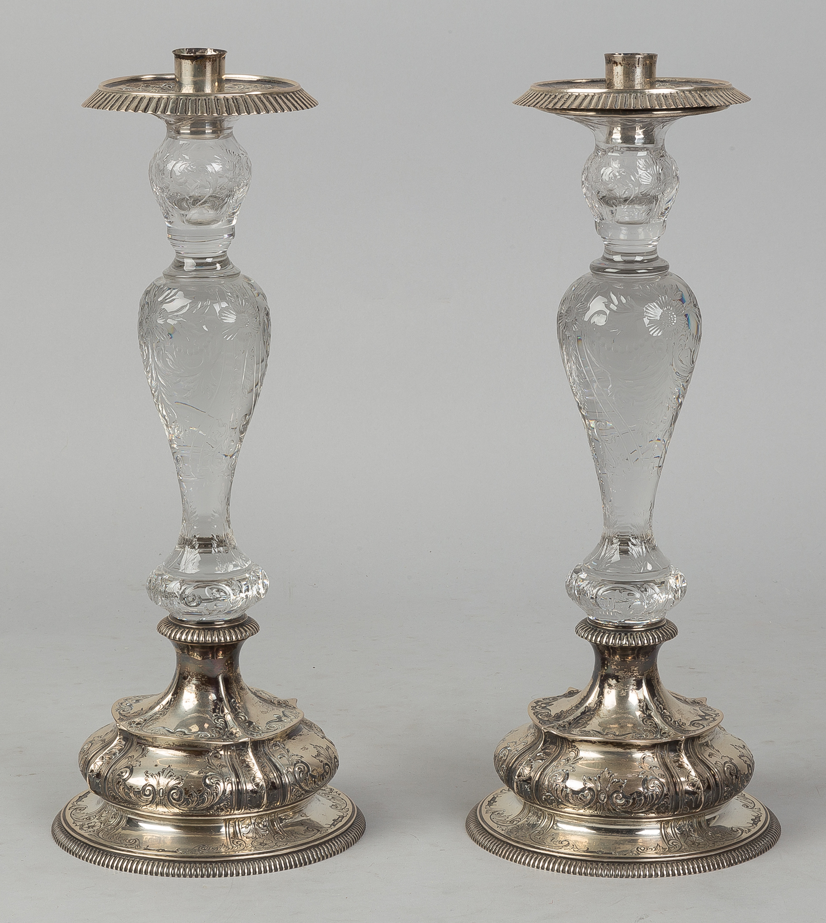 Appraisal: Pair Dominick Haff Sterling Cut Crystal Candlesticks Retailed by J