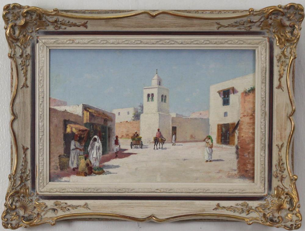 Appraisal: ARABIC VILLAGE SCENE OIL ON CANVAS circa s unsigned Image