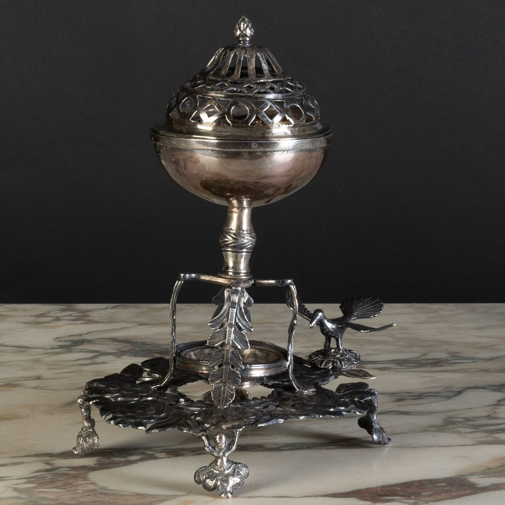 Appraisal: Spanish Colonial Style Silver Metal Perfume Burner with Figural Supports