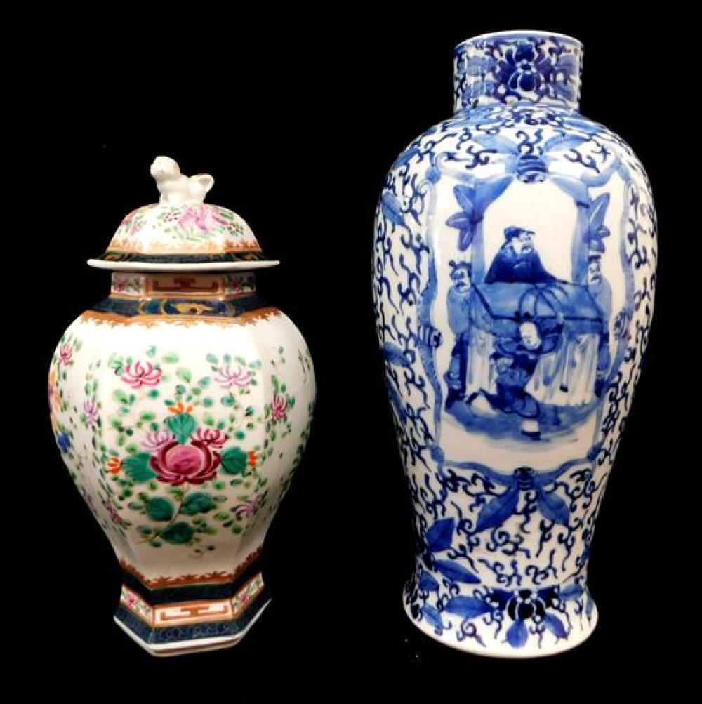 Appraisal: Two Chinese ceramics including Chinese-style covered urn th C floral