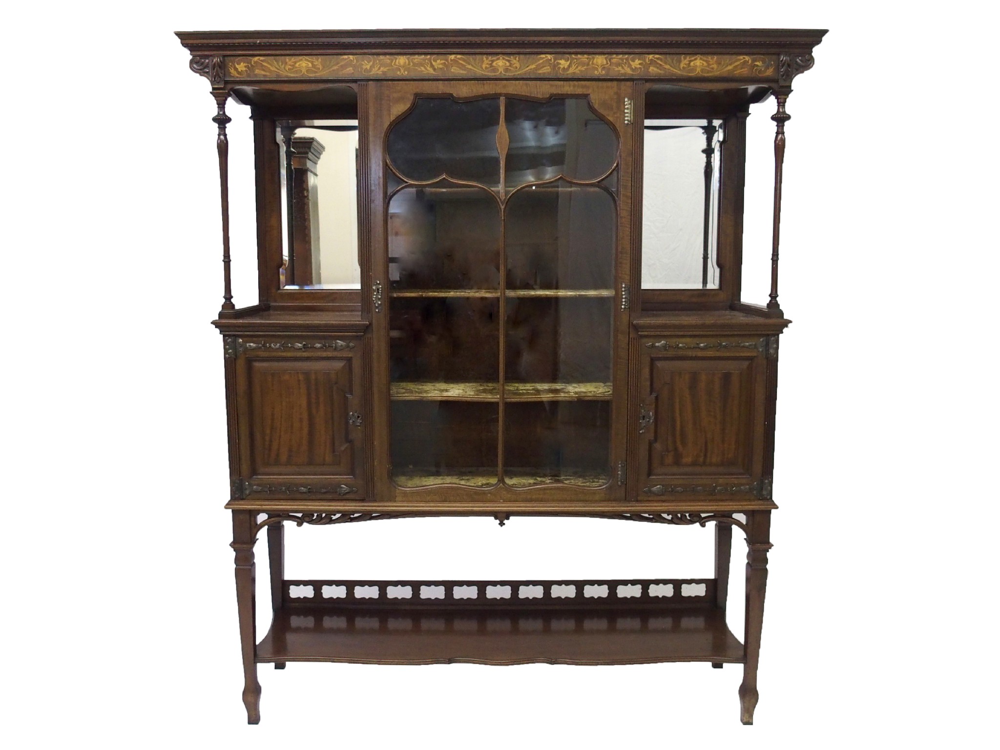 Appraisal: An Arts and Crafts mahogany and foliate inlaid display cabinetthe