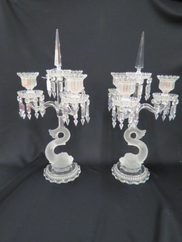 Appraisal: Pair of Baccarat Crystal Candelabra pigural frosted dolphin bases four