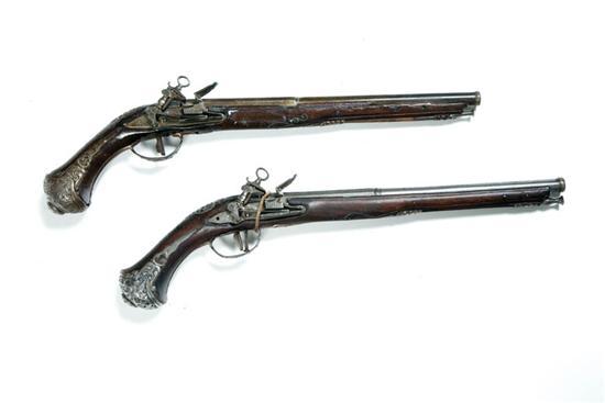 Appraisal: PAIR OF MIQUELET FLINTLOCK PISTOLS Middle Eastern mid th century