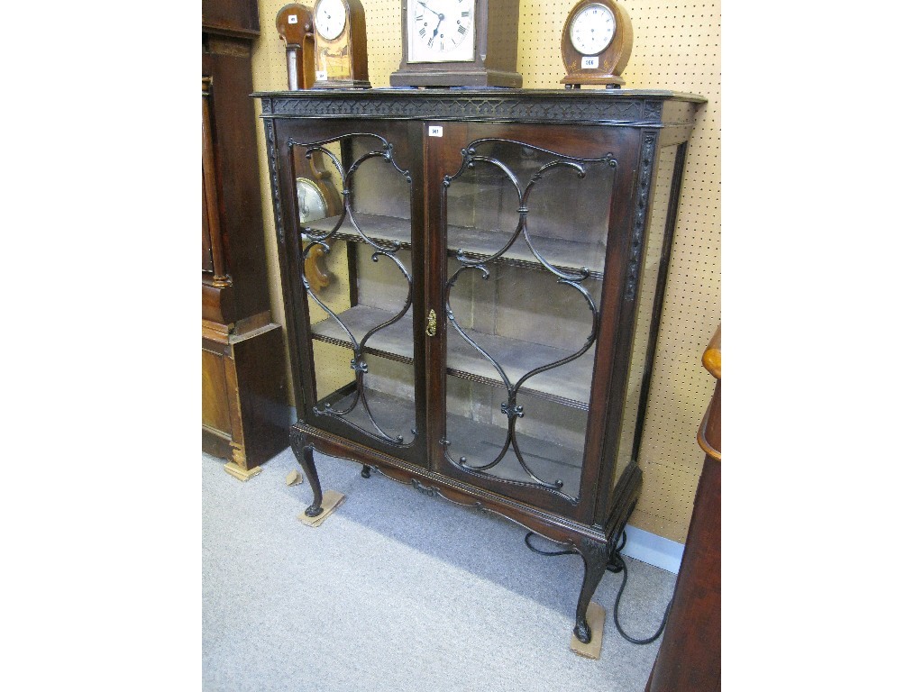 Appraisal: Victorian mahogany display cabinet with blind fret decoration