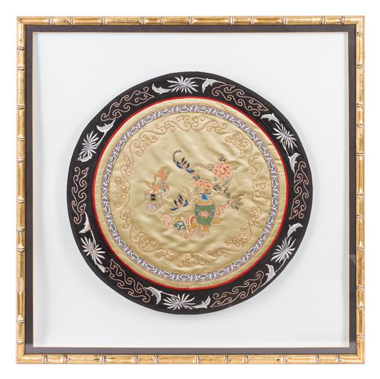 Appraisal: Sale Lot An Embroidered Silk Roundel worked to depict flower