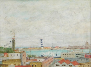 Appraisal: Port Scene Painting Signed by Jullien A Port Scene Oil