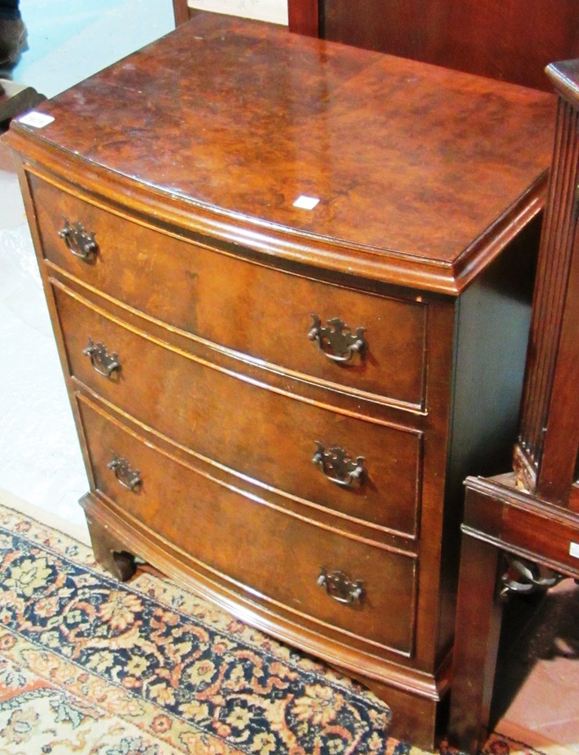 Appraisal: A th century walnut bowfront chest of three drawers