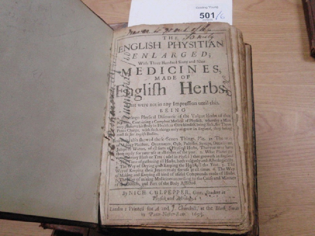 Appraisal: Culpepper Nicholas The English Physician enlarged medicines made of English