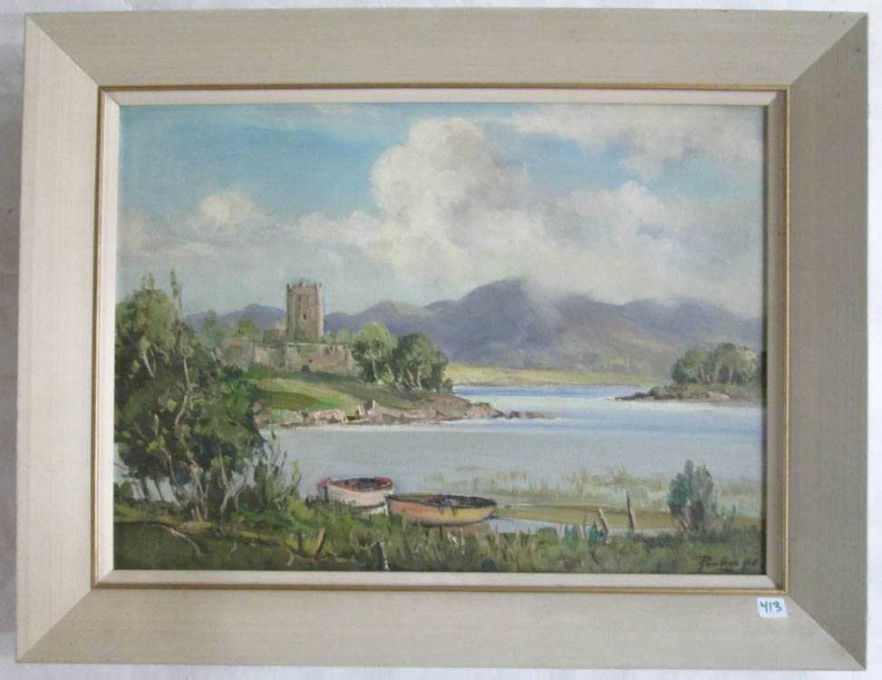 Appraisal: ROWLAND HILL OIL ON BOARD Irish - Ross Castle Lower