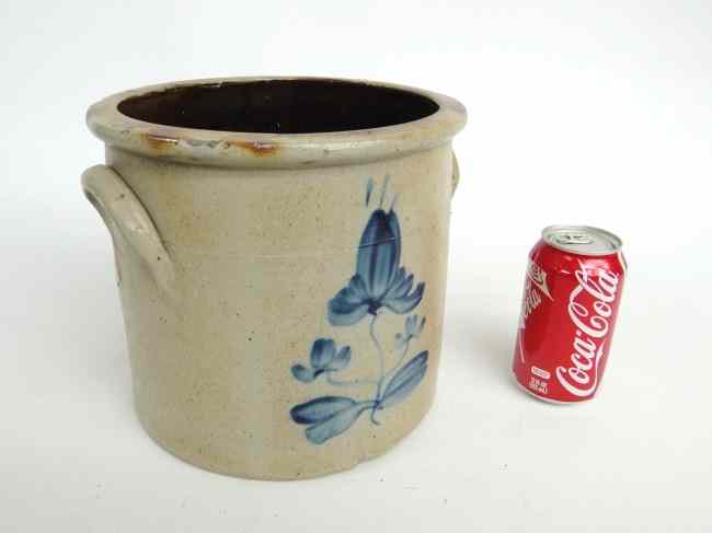 Appraisal: th c stoneware crock with floral decoration '' Ht imperfections