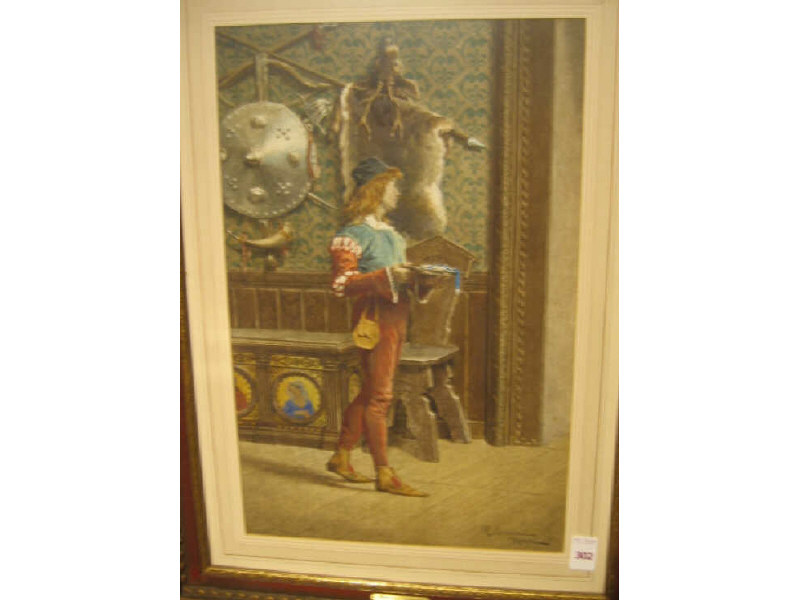 Appraisal: FRANCESCO COLEMAN ITALIAN - Messenger in an interior setting watercolor