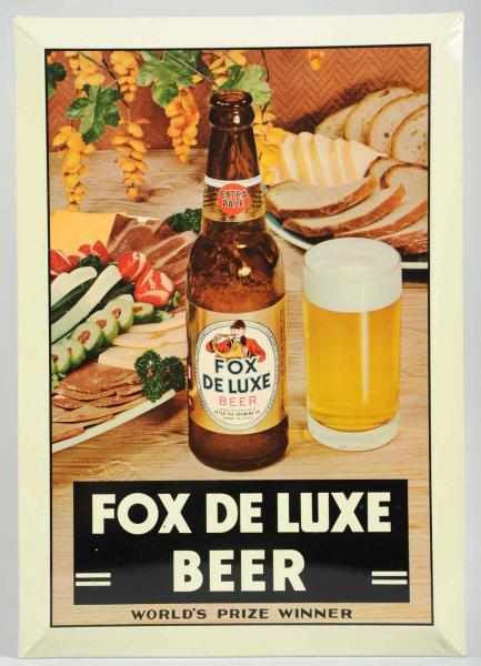 Appraisal: Fox DeLuxe Beer Tin Sign With labeled bottle Light to