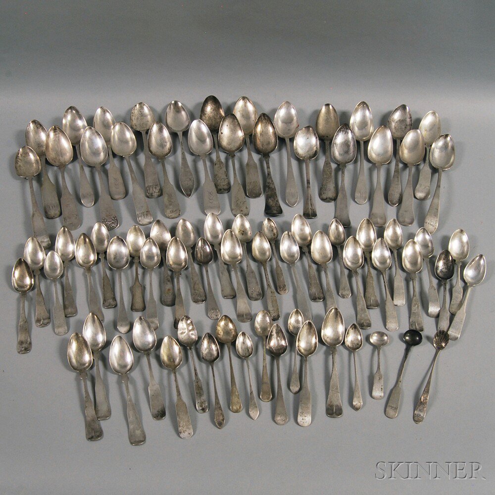 Appraisal: Large Group of Coin Silver Spoons various makers many from