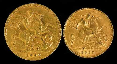 Appraisal: An Edward VII Sovereign fair and an Edward VII Half