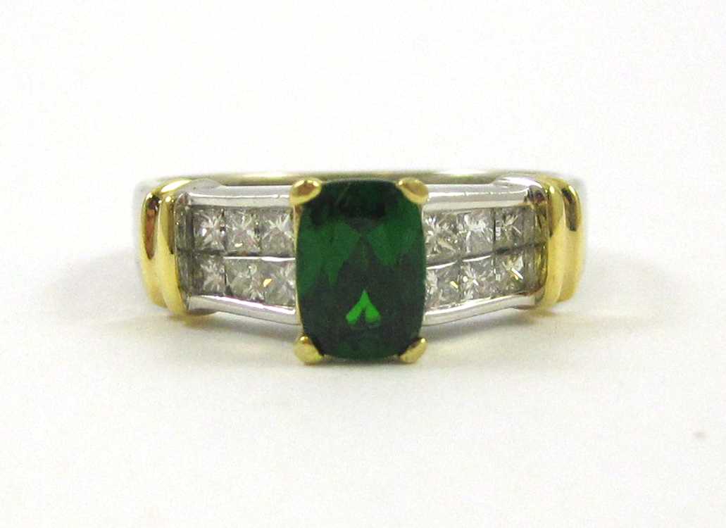 Appraisal: CHROME DIOPSIDE AND DIAMOND RING k white and yellow gold