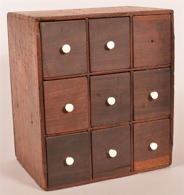 Appraisal: th C Apothecary Style Nine Drawer Cabinet th C Apothecary