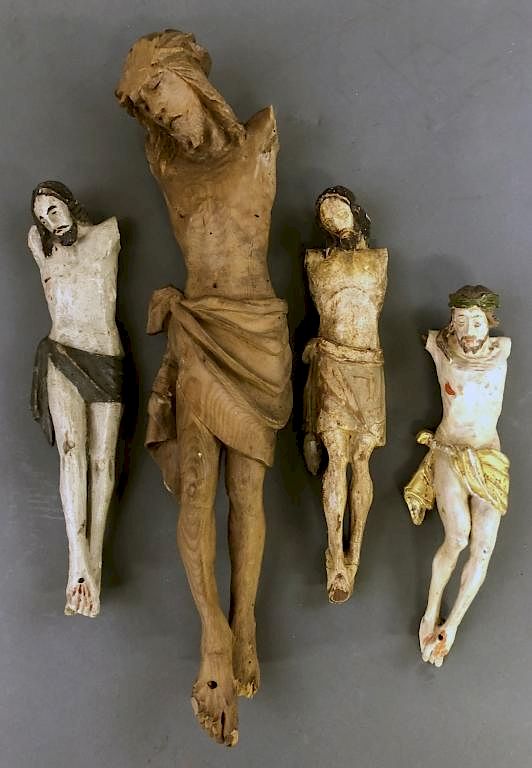 Appraisal: Grouping of Carved Figures of Jesus Four Continental wood carved