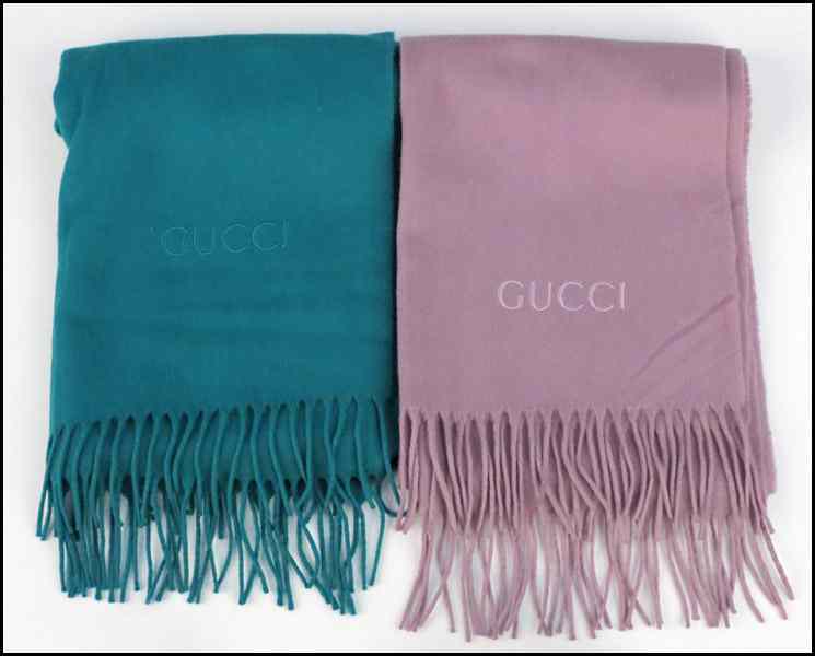 Appraisal: TWO GUCCI CASHMERE SCARVES '' x '' Condition Teal Overall