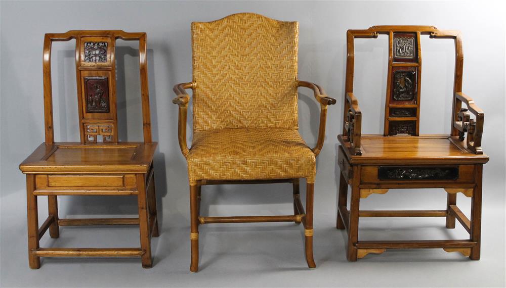 Appraisal: TWO CHINESE CARVED CHAIRS INCLUDING ONE ARM CHAIR TOGETHER WITH