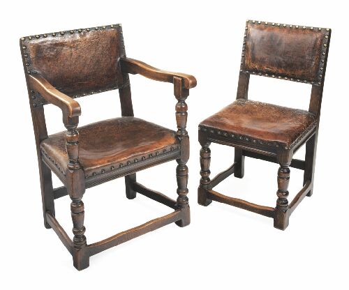 Appraisal: A set of six Victorian oak and leather upholstered dining