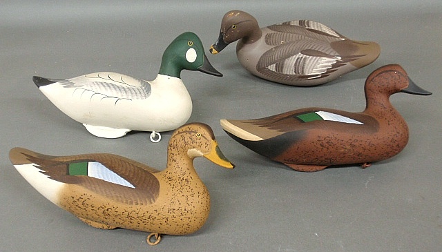 Appraisal: - Four duck decoys two signed Joey Jobes each approx