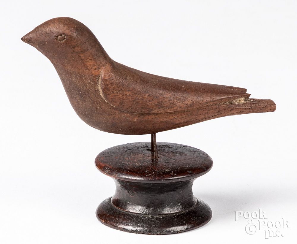 Appraisal: Carved walnut songbird late th c Carved walnut songbird late