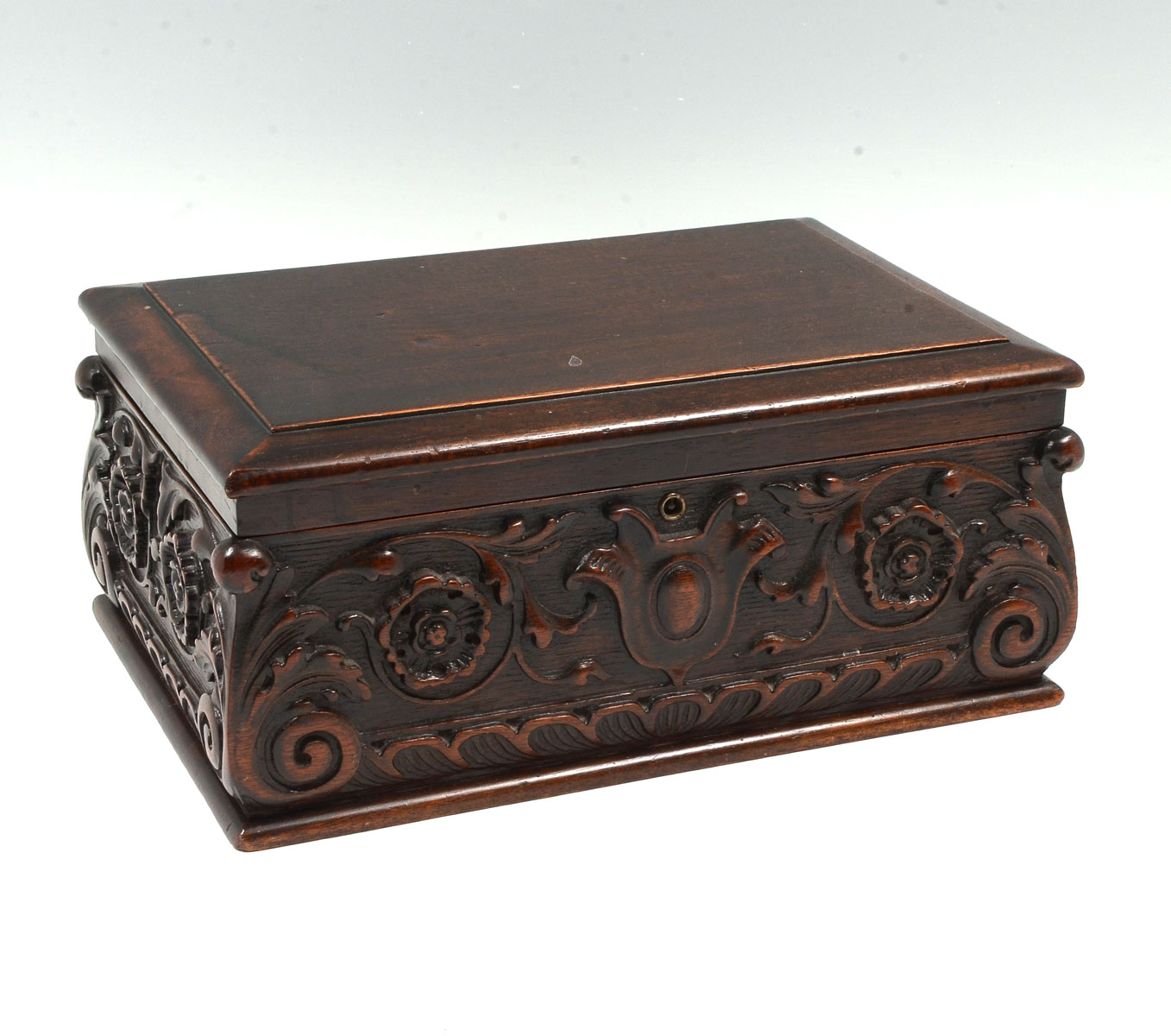 Appraisal: CONTINENTAL CARVED MAHOGANY HUMIDOR Continental Mahogany humidor having an overall