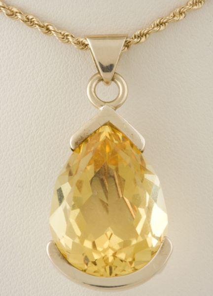 Appraisal: KT Large Citrine Pendant with Chain pear shaped golden yellow