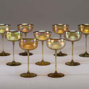 Appraisal: Tiffany Studios American Early th Century Nine Wine Glasses favrile