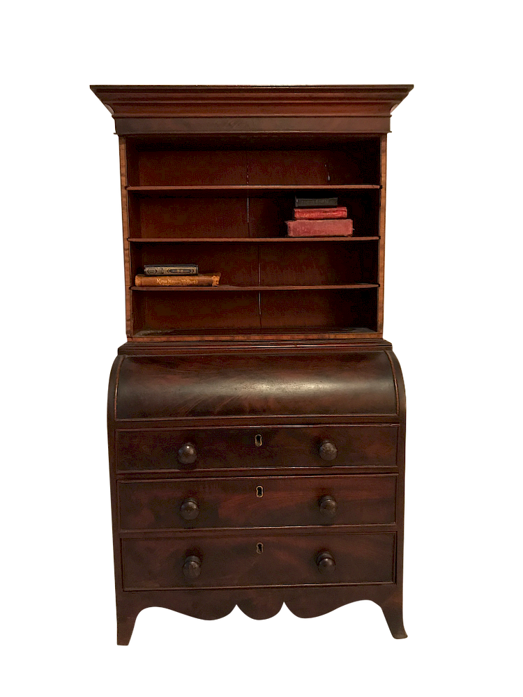 Appraisal: Miniature Secretary Bookcase Seven Miniature Books Miniature Secretary Bookcase with