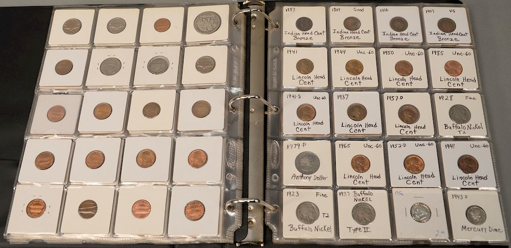 Appraisal: Large black loose leaf binder pages of coins to include